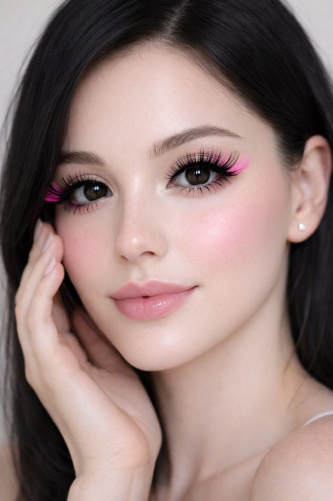 میکاپ با مژه مصنوعی صورتی